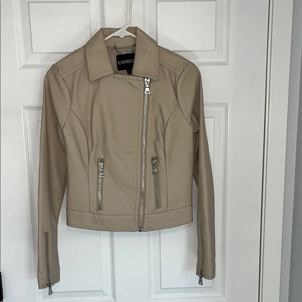 Express Women’s Tan Faux Leather Asymmetric Zip Jacket